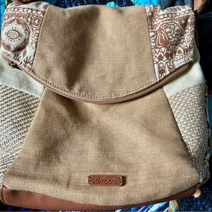 Sakroots Beige Tan Canvas Shoulder Bag with Patterned Accents